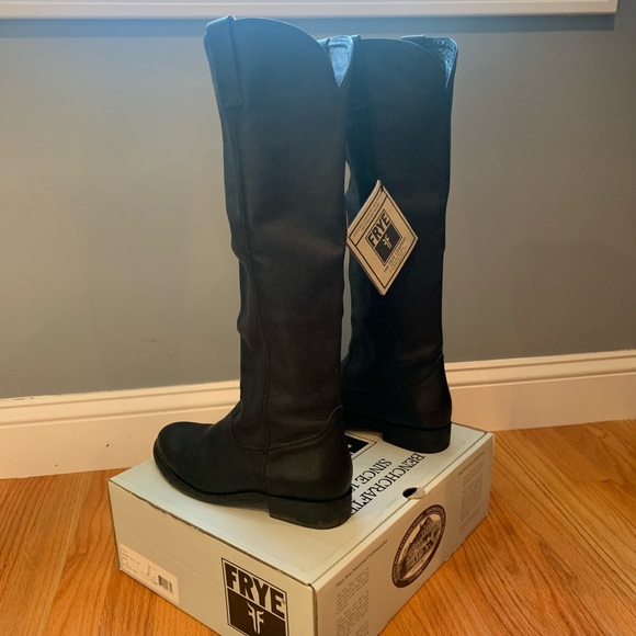 Frye Melissa Button knee high tall pull on black leather boots - size 8. - Picture 4 of 7